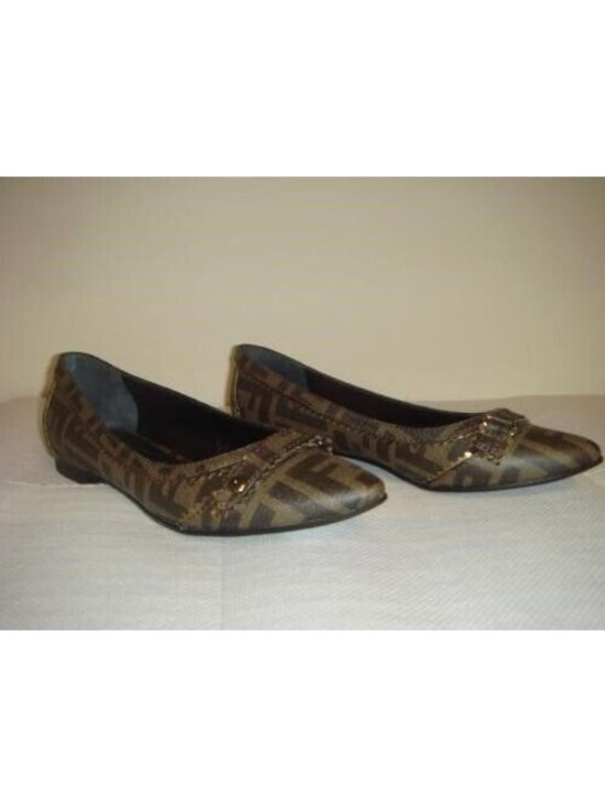 Fendi Shoes - Fendi Zucca Ballet Flats Canvas Shoes with Logo Buckle - New in Box, EU 37